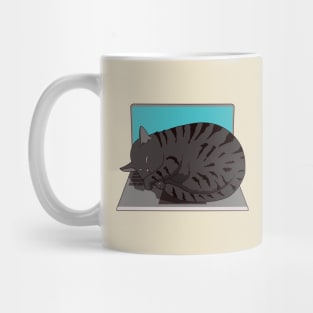 cat sleeping on laptop Mug